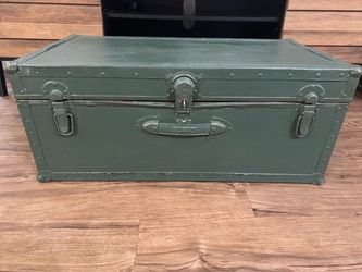 Vintage Green Metal Storage Trunk