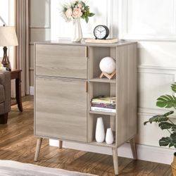 MODERION Storage Cabinet with 2 Doors and 3 Shelves,Traditional Wooden Accent Table Organizer, Floor Bookcase,Shoe Rack Cabinet,Standing Cupboard, for