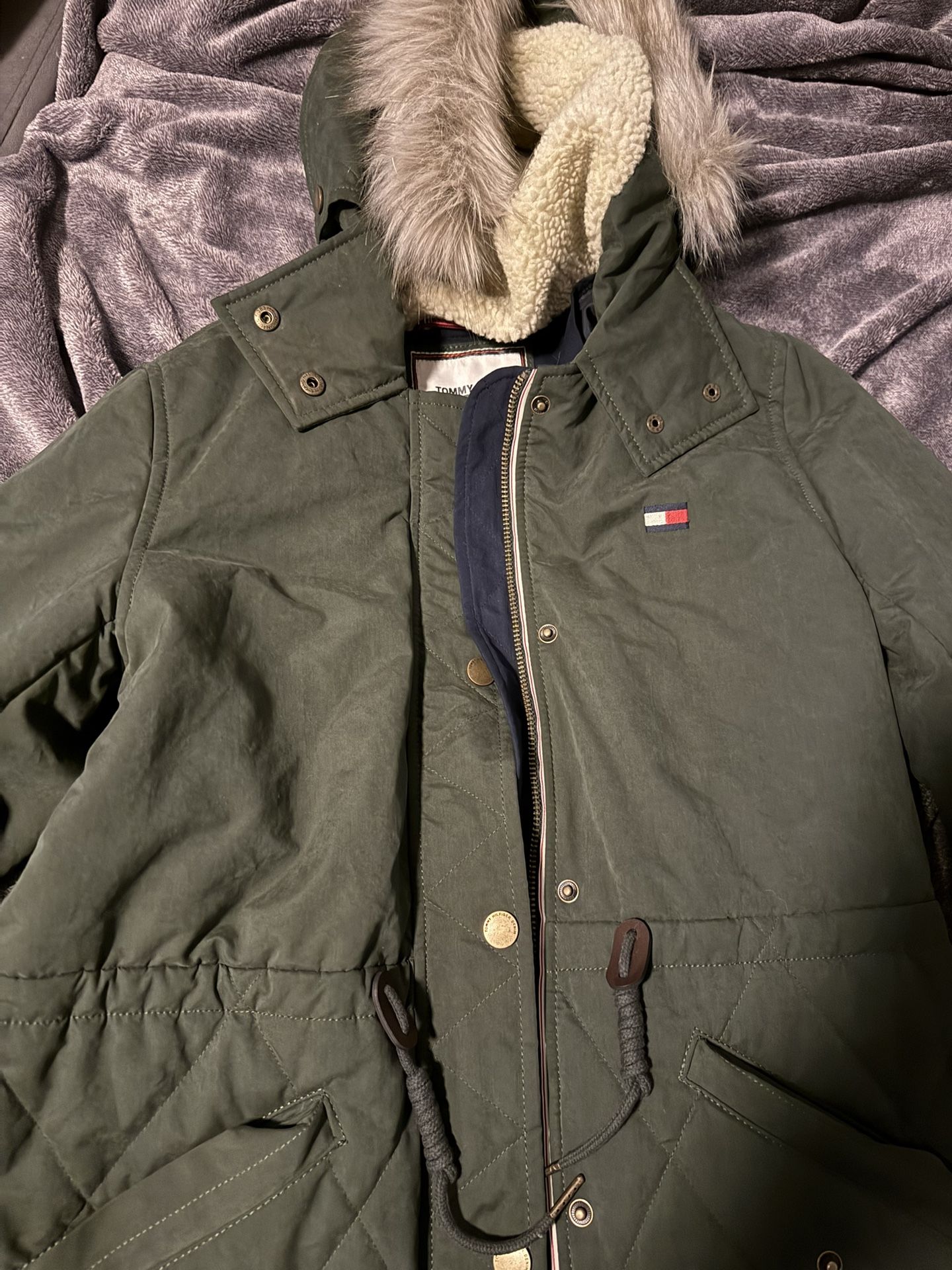 Tommy Hilfiger Green Parka For Sale