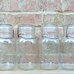 Vintage Ball Ideal Quart Wire Side Jars/Lids 