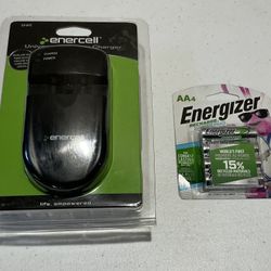 Enercell Universal Battery Charger & Energizer AA Rechargeable Batteries  4-Pack - New