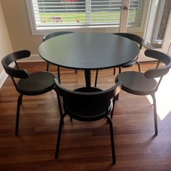 Black Wooden Round Table And 5 Chairs