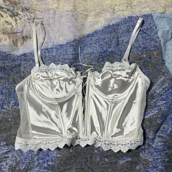 White Lace Up Satin Corset Top
