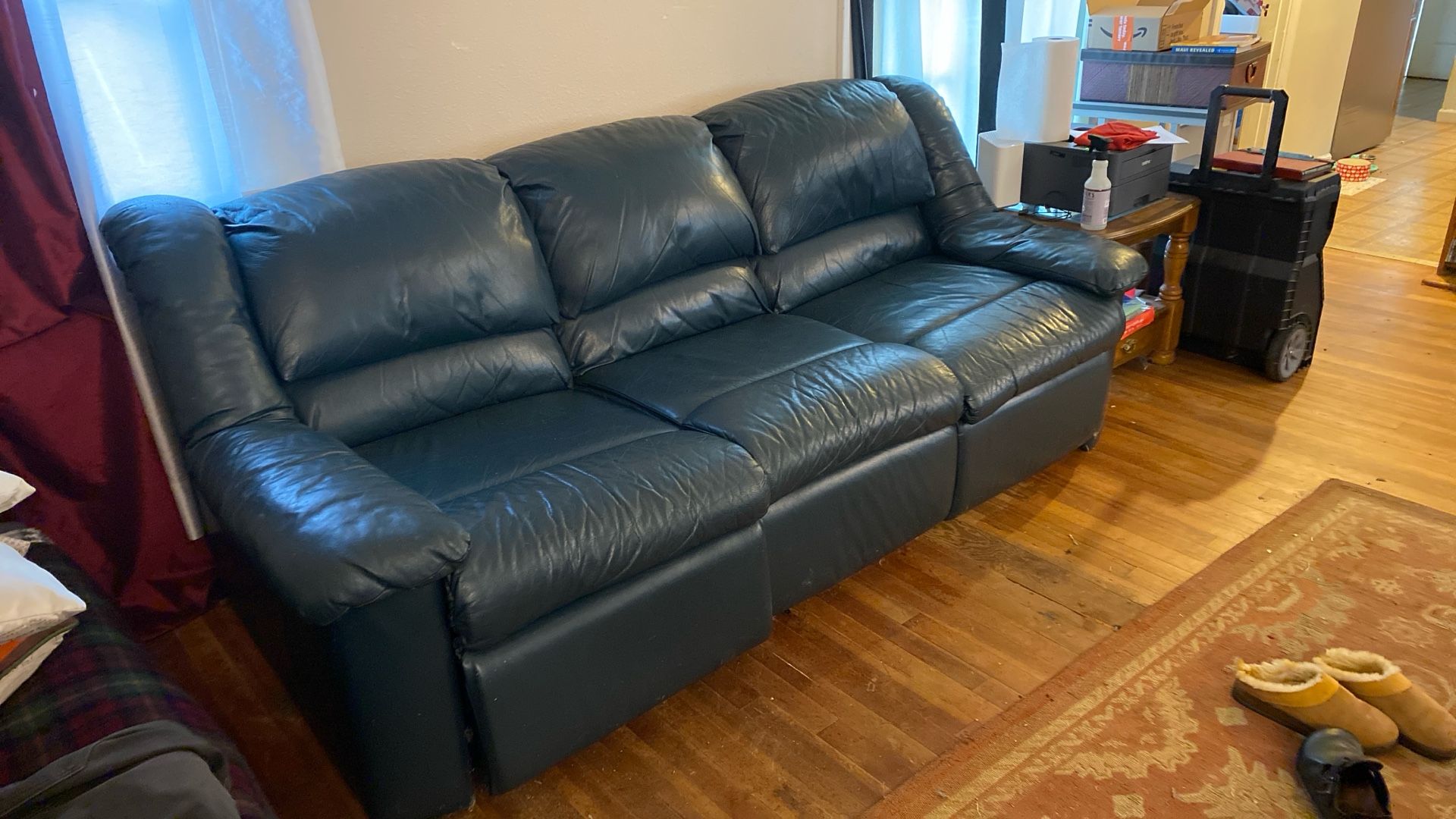 Dark Green Leather Couch