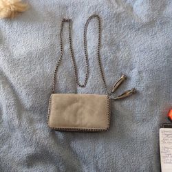 Women's Brand New Gray Suede & Metallic Chain Wallet 