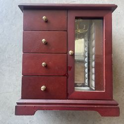 Jewelry Organizer - Cherry wood finish with drawers,necklace holder,ring holder