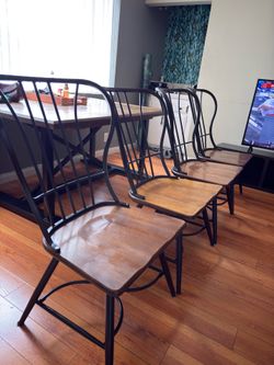 Set of 4 wood and iron chairs