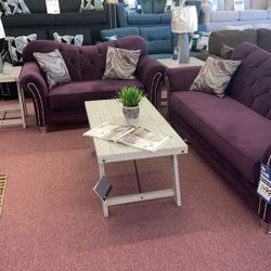 🇺🇸HUGE Blowout Furniture Sale!🇺🇸 Brand New Purple Sofa Loveseat Set W/ Nailhead Trim! $50 Down Takes It Home Today!