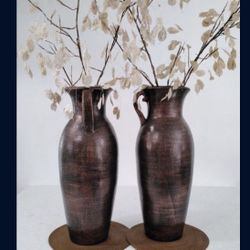 Brand New Absolutely Fabulous Set Of Two Beautiful Tall Terracotta Clay Cantaritos 