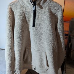 PINK Victoria’s Secret Sherpa Women's Size Medium 1/4 Zip Pullover Beige -NICE