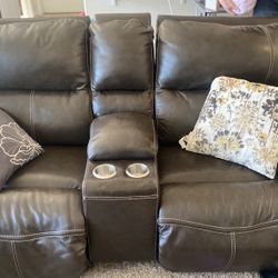 Dark Brown Leather Powered Loveseat