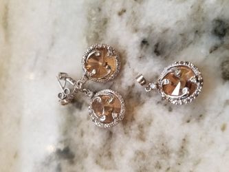 925 Sterling Silver CZ crystal pendant and earing set