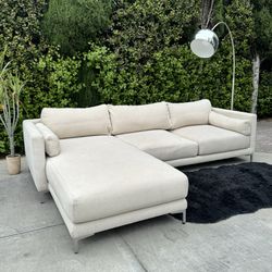 Crate & Barrel Modern CB2 Chaise Sectional Beige Modular Couch Sofa