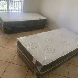 New TWIN SIZE MATTRESS WITH BOXSPRING SET COLCHONES NUEVOS INDIVIDUALES TWIN BED SET 