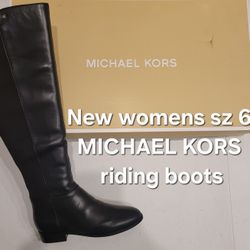 New Size 6 Black Nappa MICHAEL KORS Stretch Riding Boots Knee High Nib