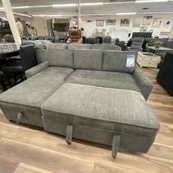New Gray Sectional With Pull Out Bed And Storage Sofa Couch 