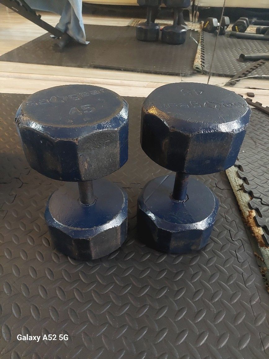 pair of 45lb sa gear hex head dumbells (90lbs total)