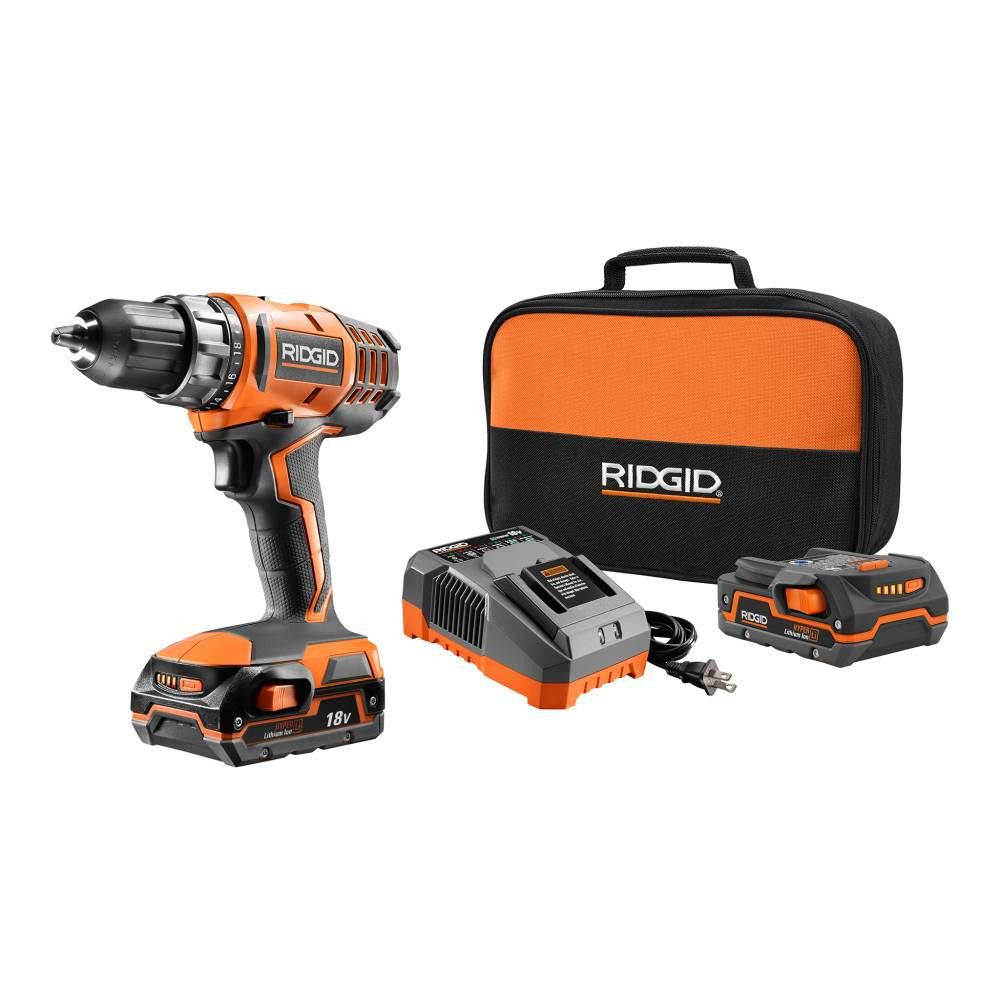 RIDGID 18-Volt Lithium-Ion Cordless 2-Speed 1/2 in. Compact Drill/Driver Kit with (1) 1.5 Ah Battery, Charger, and Tool Bag
