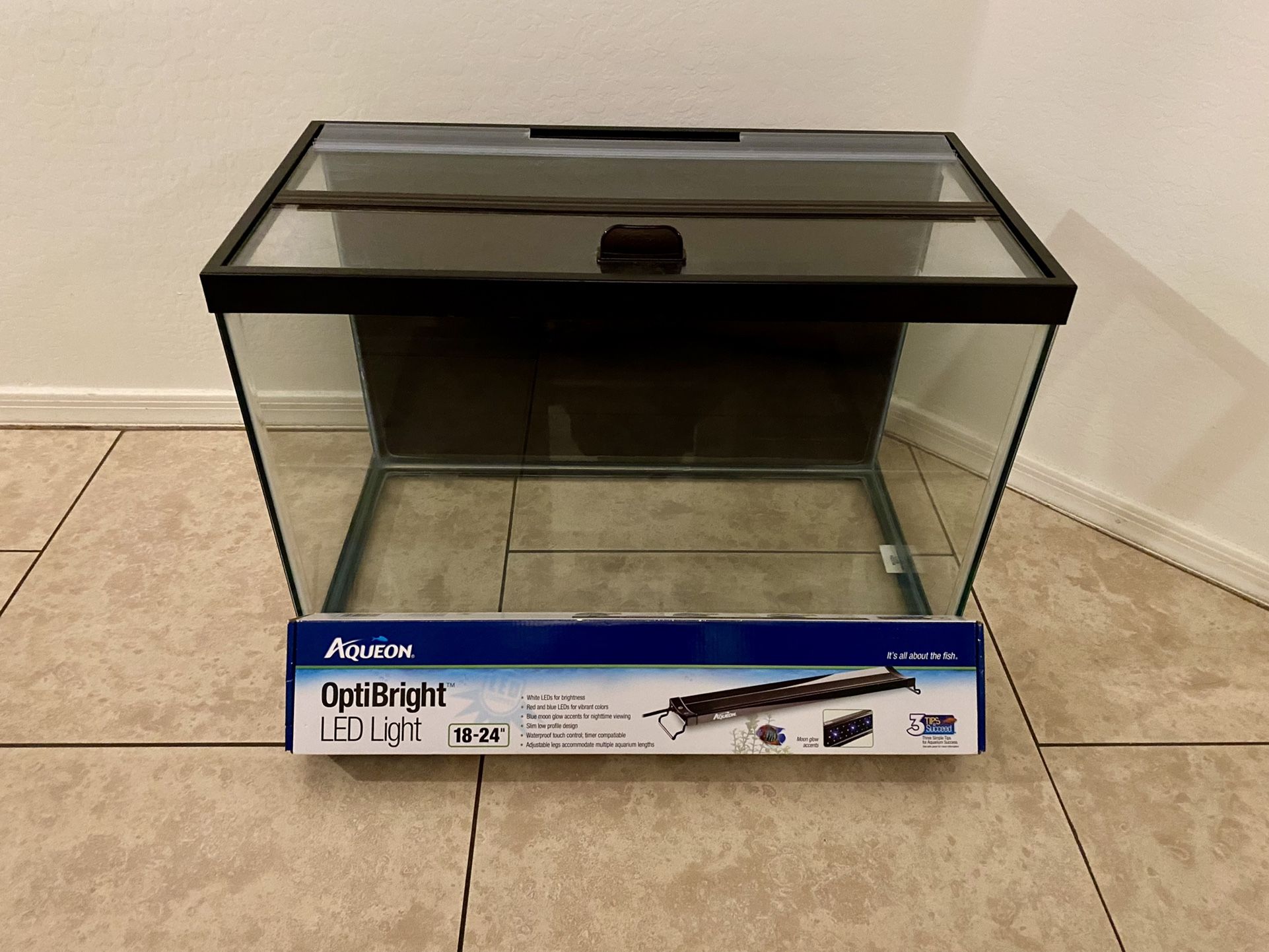 20 Gal Aqueon Fish Tank with LED Touch Light and Glass Canopy
