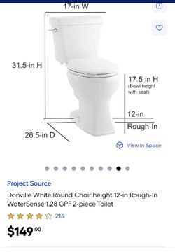 Project Source Danville White Round Chair height 12-in Rough-In WaterSense 1.28 GPF 2-piece Toilet