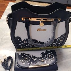 Navy And White Purse - 3 Piece Set