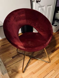 Burgundy Velvet Round Accent Chair Gold Legs