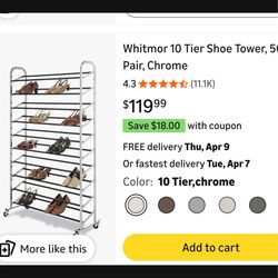 10 tiers shoe rack chrome frame with moving wheels