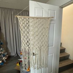 Large Macrame Wall Hanging with Wooden Dowel