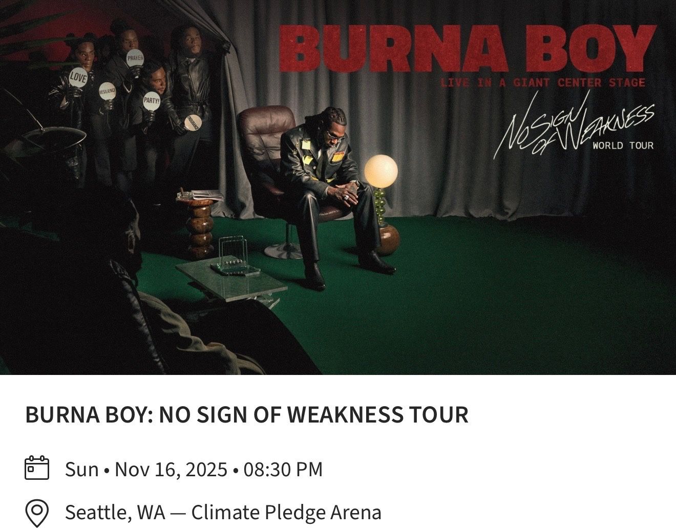 4 Tickets To Burna Boy - Suite Seats -