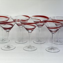 Pier One Red Ribbed Martini Glass/swirline Red Martini Glass 