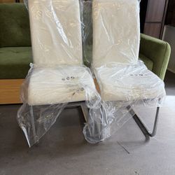 Dining Chairs Set of 2 Modern Faux Leather Upholstered Dining Room Chairs with High Back and Metal Chrome Legs for Kitchen/Living Room/Restaurant, Whi