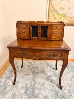 Vintage Old Mill Furniture Writing Desk & Vanity with Hidden Mirror