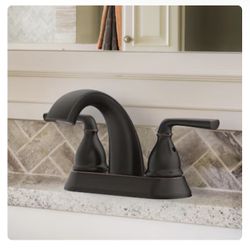 allen + roth Reagan Oil rubbed bronze 4-in centerset 2-handle WaterSense High-arc Residential Handle Bathroom Sink Faucet with Drain with Deck Plate