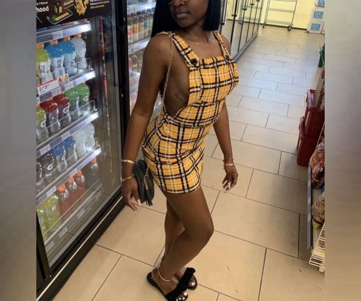 Yellow Plaid Suspender Overall Mini Dress | Size Medium | Trendy Preppy Look
