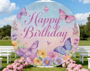 78.7 inches / 6.5 ft round backdrop butterfly theme cover