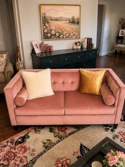Rose Pink Velvet Loveseat Couch | Modern Tufted Sofa