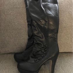 Camille Black Leather High Heel Boots