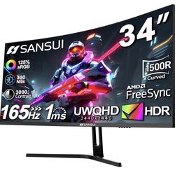 SANSUI 34-Inch Curved Gaming Monitor UWQHD 3440 x 1440 165Hz Curved 1500R -   Open box item is new!   The SANSUI 34-Inch Curved Gaming Monitor is desi
