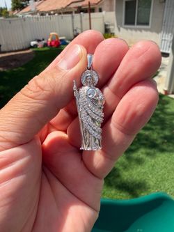 San Judas Tadeo Silver CZ Pendant