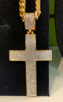 Stainless Steel Chain and Iced Out Charm Combo Set