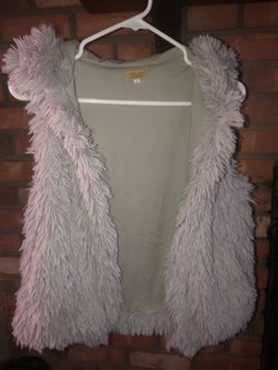 Medium piko 1988 Fur Hooded Vest lined Pockets Hook and Eye Close
