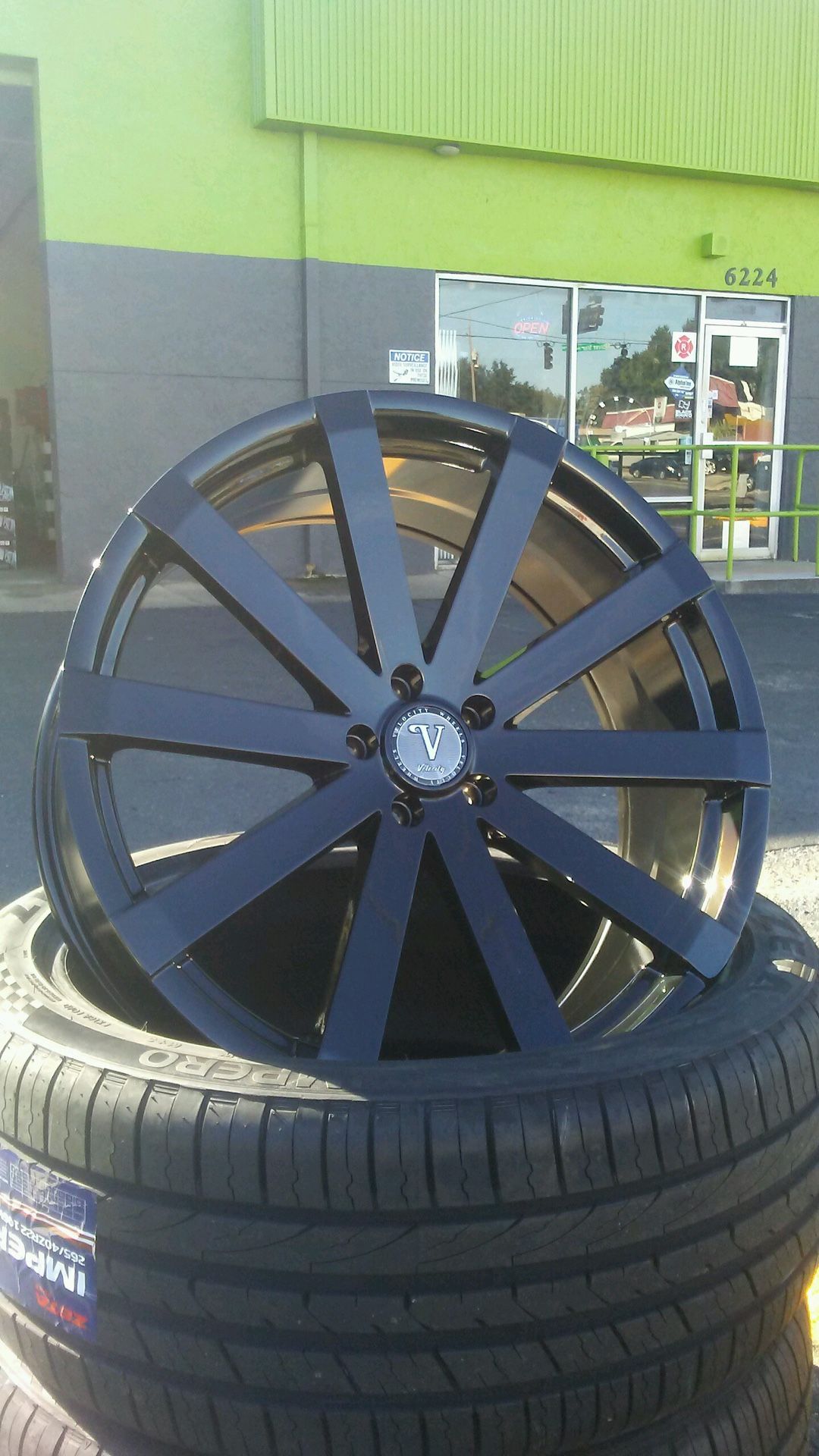 π₯ All Black 22β Velocity V12 Wheels (rims) with a set of new tires, mounted, balanced, & installed! π₯
