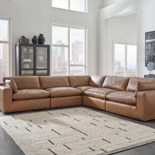 Emilia Caramel Leather 5-Piece Sectional By Ashley Furniture 