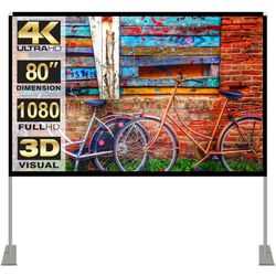Portable Projector Screen Stand Outdoor: Movie Projection Screen 80 inch 4K HD16:9 Outside Screen with Carry Bag for Home Theater Backyard Cinema Trav