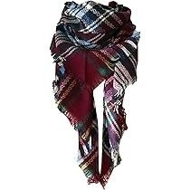 Wander Agio Womens Warm Long Shawl Winter Wraps Large Scarves Knit Cashmere Feel Plaid Triangle Scarf
Purplish Red