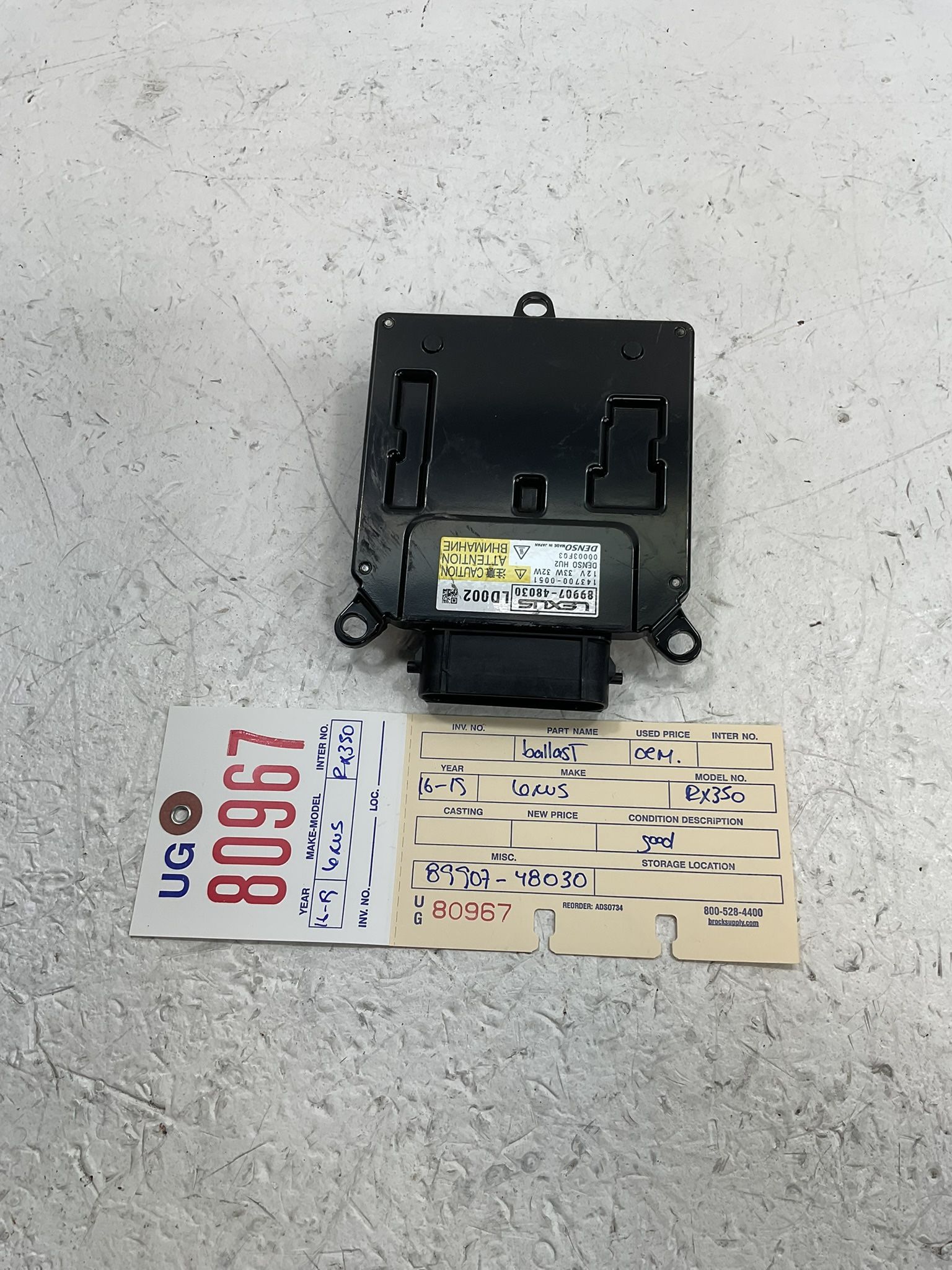 LEXUS HEADLIGHT CONTROL MODULE OEM 89907 48030