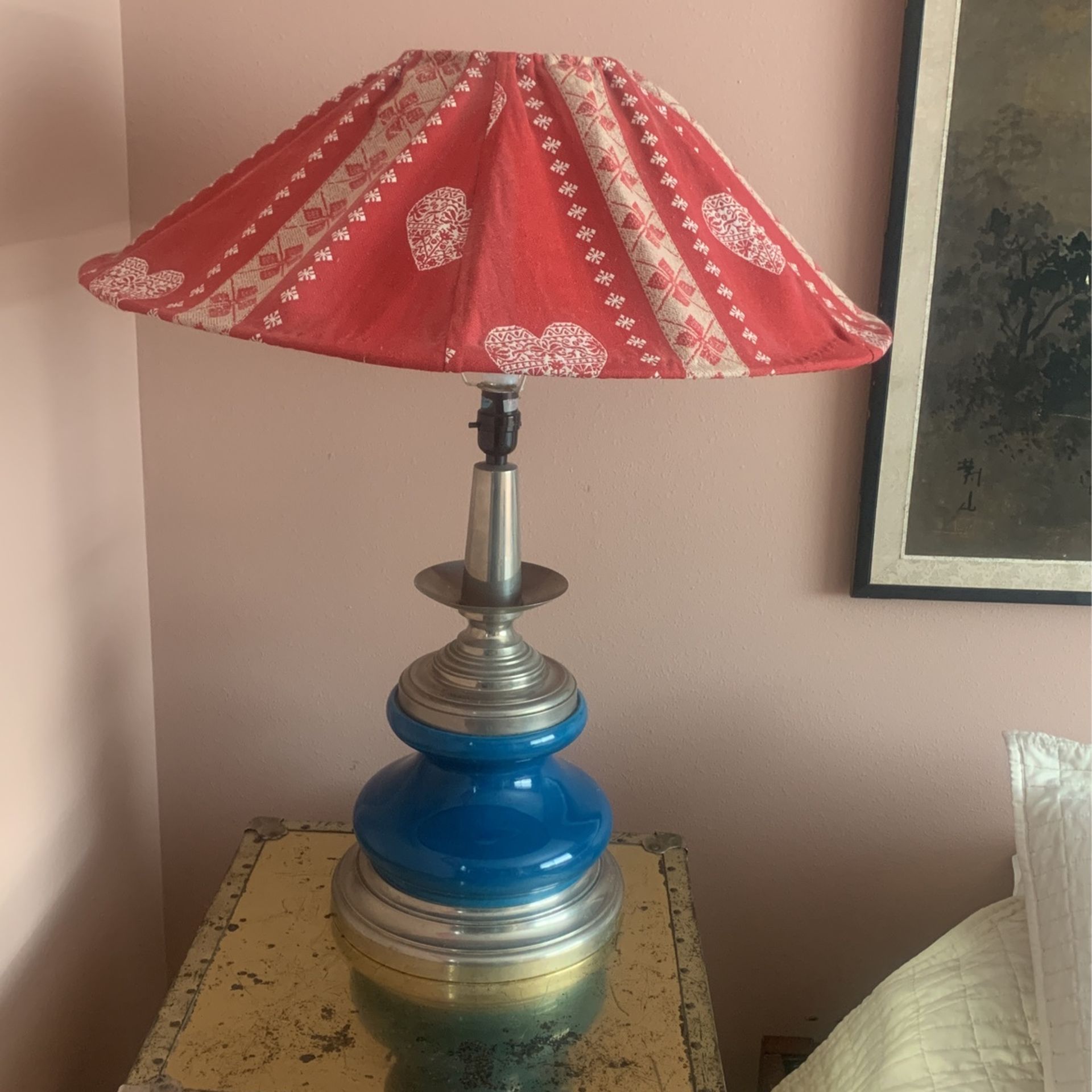 Parisian Antique Ceramic Lamp With Beautiful Vintage Shade