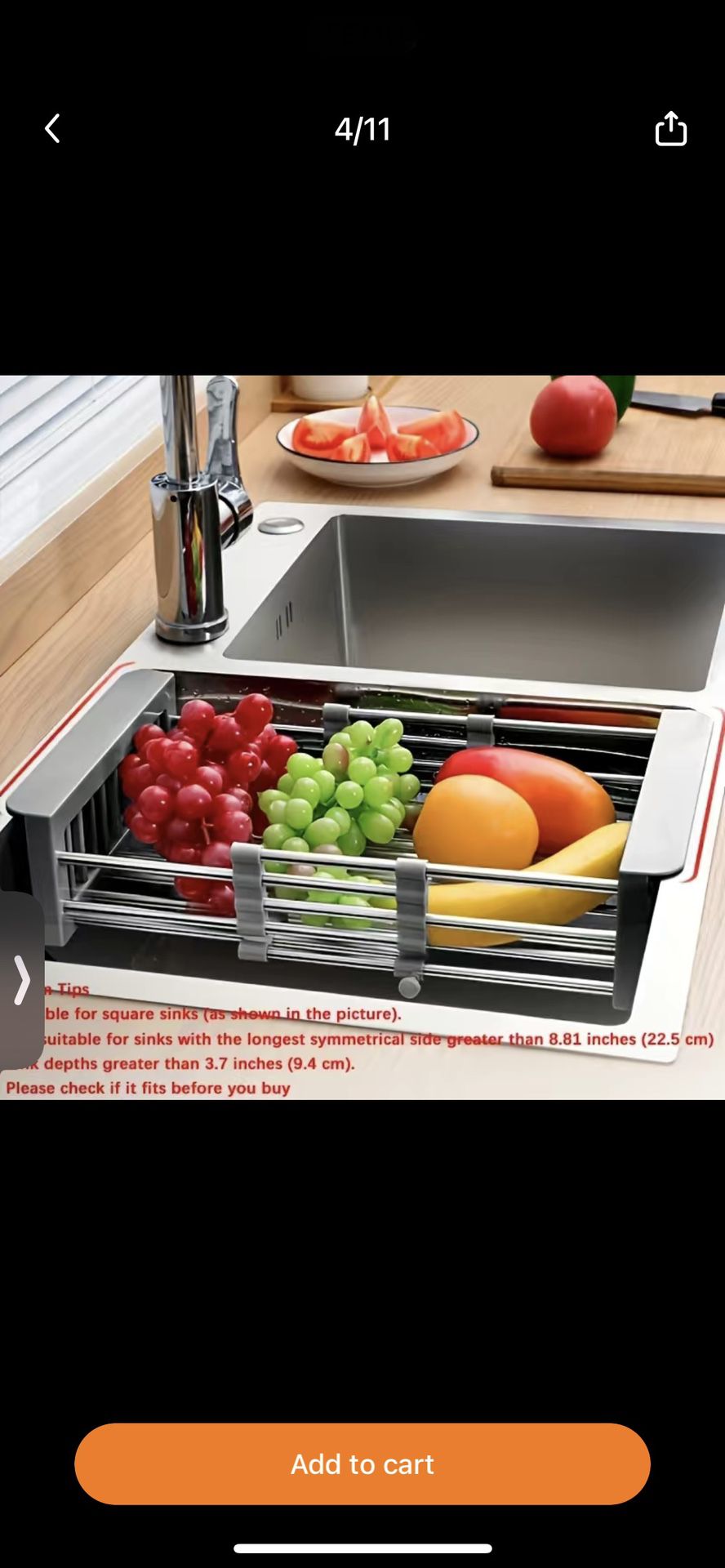 Stainless Steel Kitchen Basket, Home Dish Rack, Retractable Sink Shelf, 8.81*(11.22-18.5)*3.7in, Suitable For Rectangular Sink