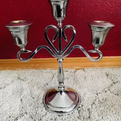RARE Vintage Silver Chrome Heart Candelabra , Good Condition 