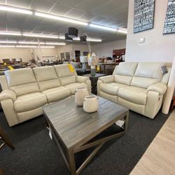 Genuine Leather Reclining Sofa And Love Seat 